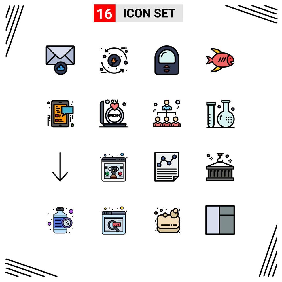Flat Color Filled Line Pack of 16 Universal Symbols of social media facebook astronaut sea coast Editable Creative Vector Design Elements