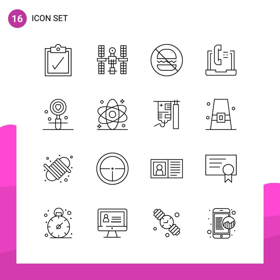 paquete de conjunto de iconos de contorno de 16 iconos de línea aislados en fondo blanco para aplicaciones móviles y de impresión de diseño de sitios web receptivos vector