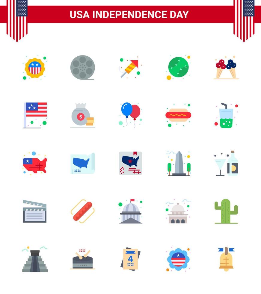 4th July USA Happy Independence Day Icon Symbols Group of 25 Modern Flats of ice united fire work states american Editable USA Day Vector Design Elements