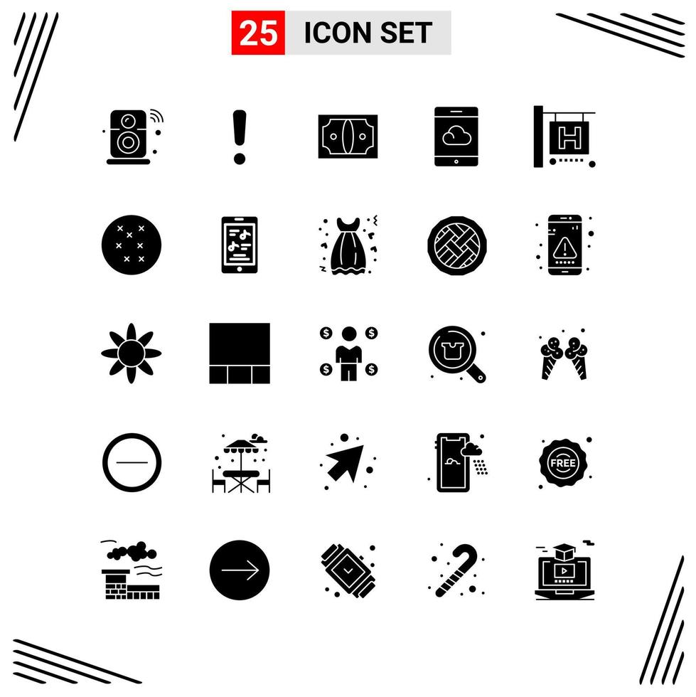 25 iconos símbolos de glifos creativos basados en cuadrícula de estilo sólido para el diseño de sitios web signos de iconos sólidos simples aislados en fondo blanco conjunto de 25 iconos vector