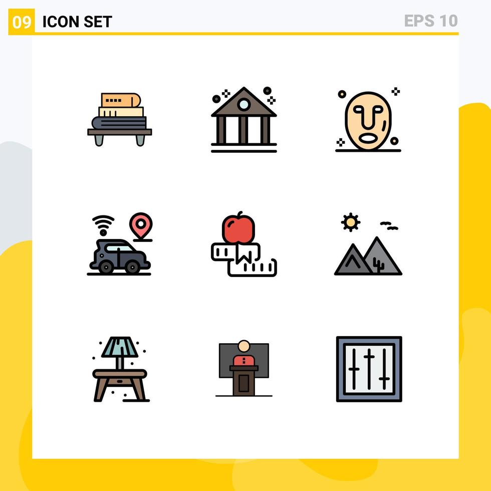 Pack of 9 Modern Filledline Flat Colors Signs and Symbols for Web Print Media such as study knowledge mask education map Editable Vector Design Elements