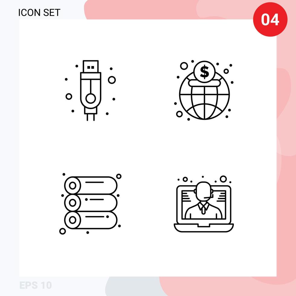 Set of 4 Vector Filledline Flat Colors on Grid for adapter printing economy finance help Editable Vector Design Elements