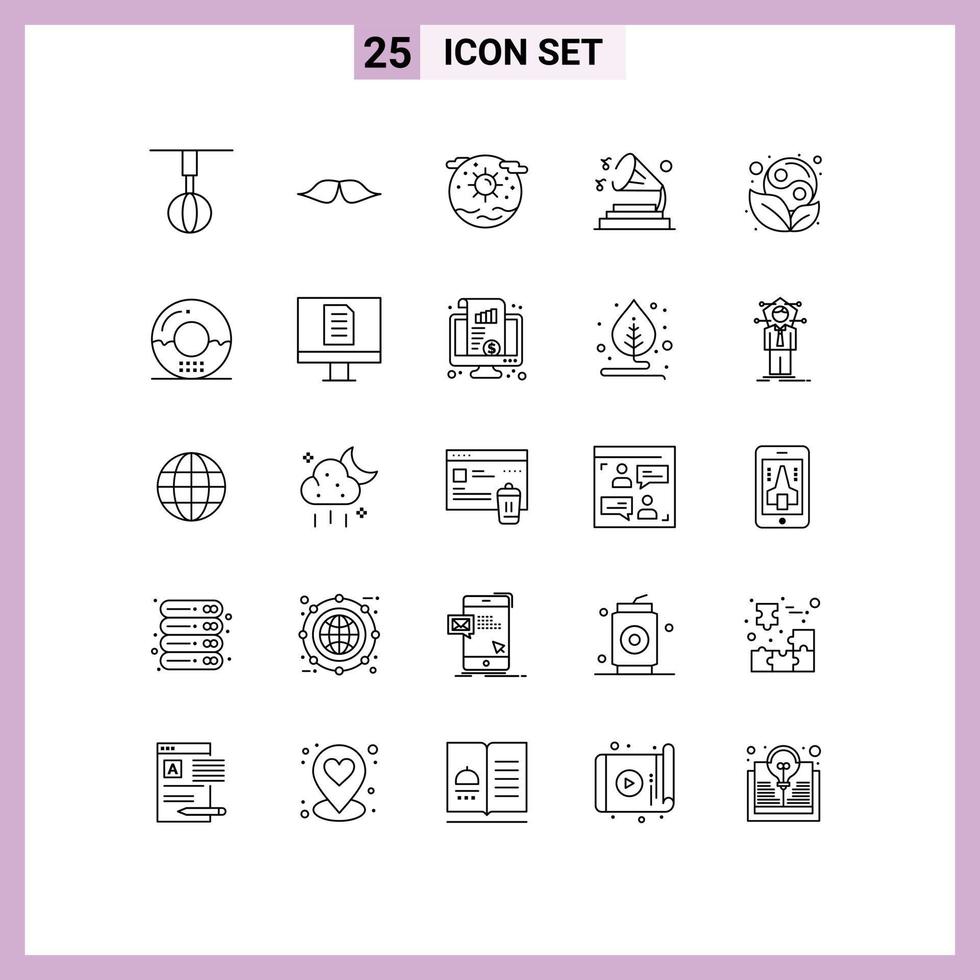 Modern Set of 25 Lines Pictograph of speaker music male sun international Editable Vector Design Elements