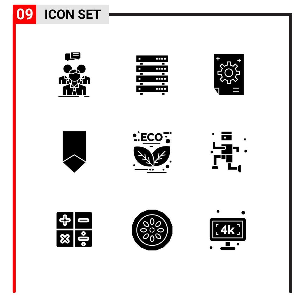 Pack of 9 creative Solid Glyphs of badge achievement storage development corporate Editable Vector Design Elements
