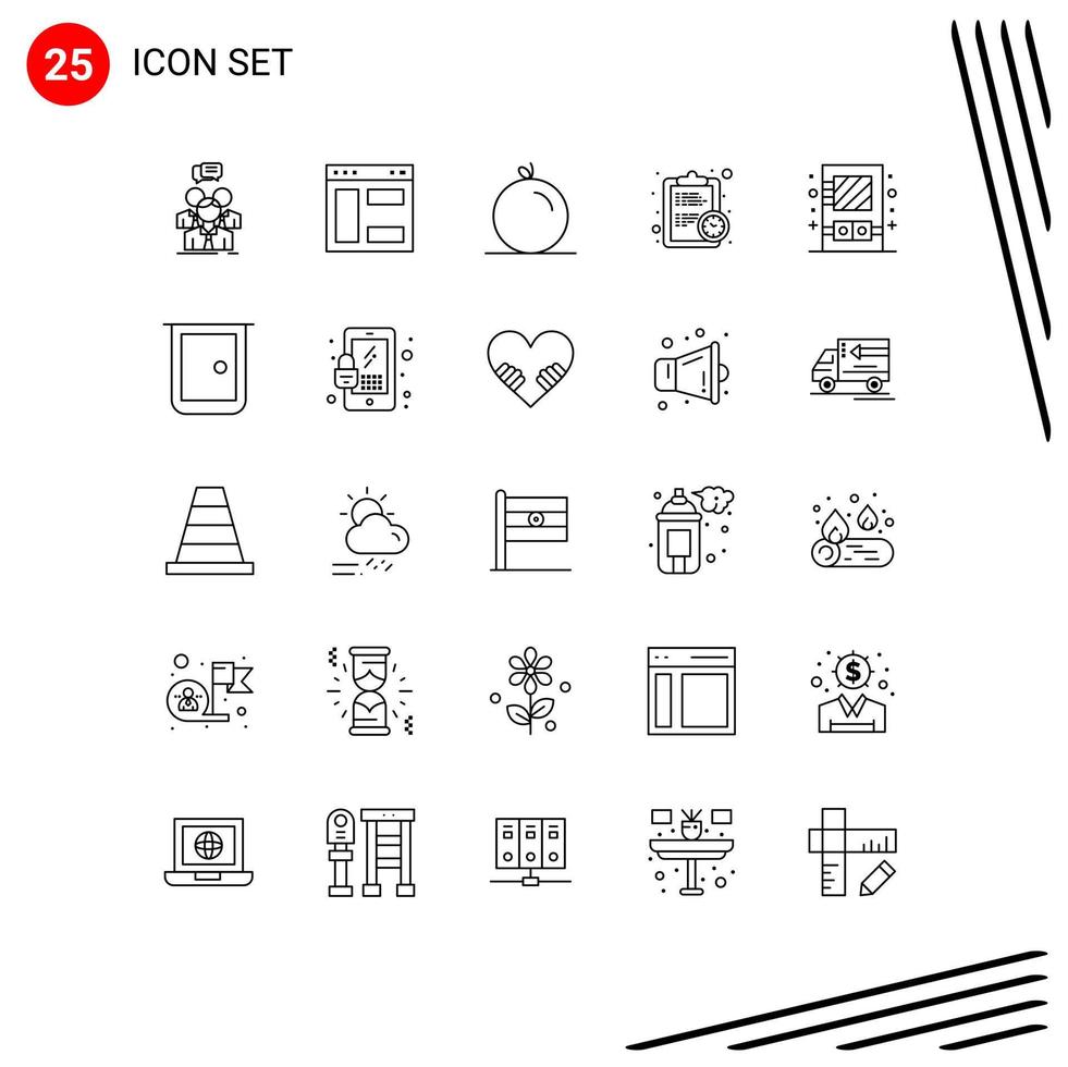 25 Universal Line Signs Symbols of cabinet estimate website efficiency clock Editable Vector Design Elements