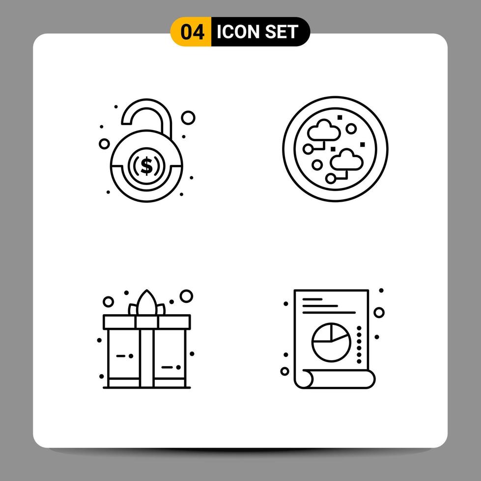 4 Black Icon Pack Outline Symbols Signs for Responsive designs on white background 4 Icons Set vector