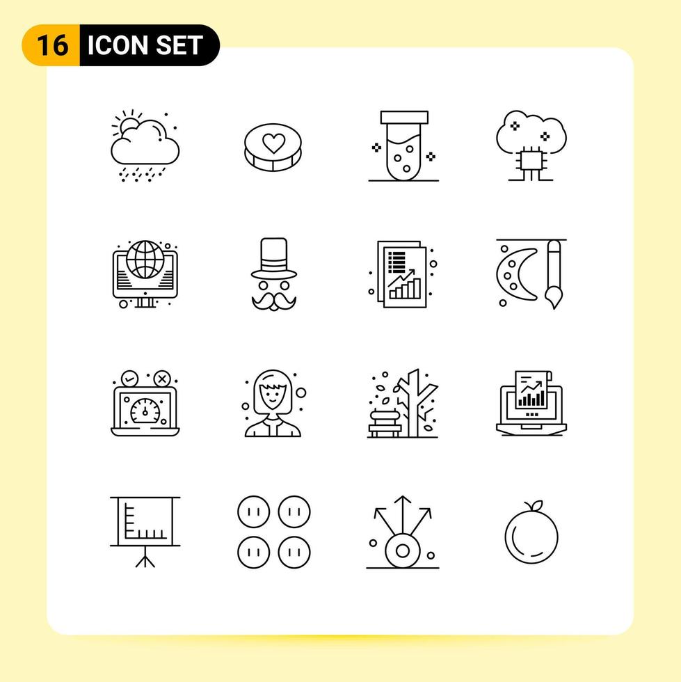 Set of 16 Vector Outlines on Grid for hosting cloud software lab cloud server cloud database Editable Vector Design Elements