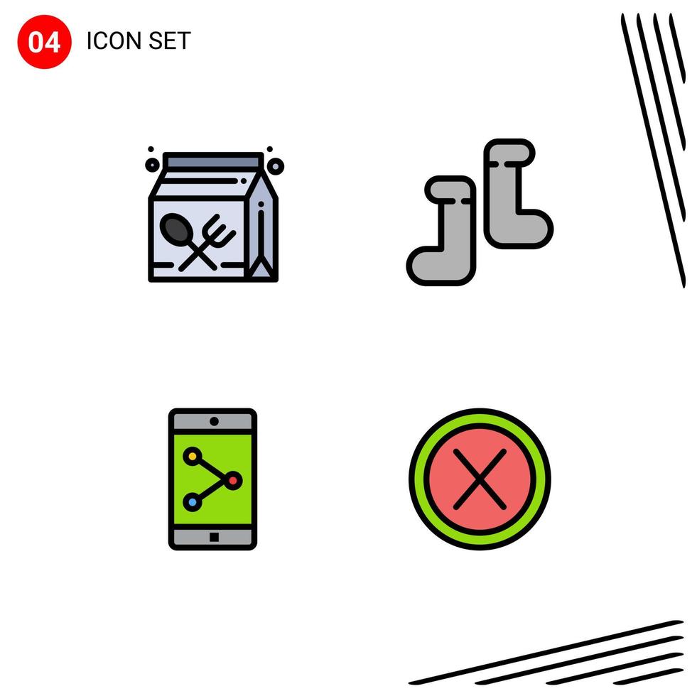 Modern Set of 4 Filledline Flat Colors Pictograph of carton mobile application learning shoes cross Editable Vector Design Elements
