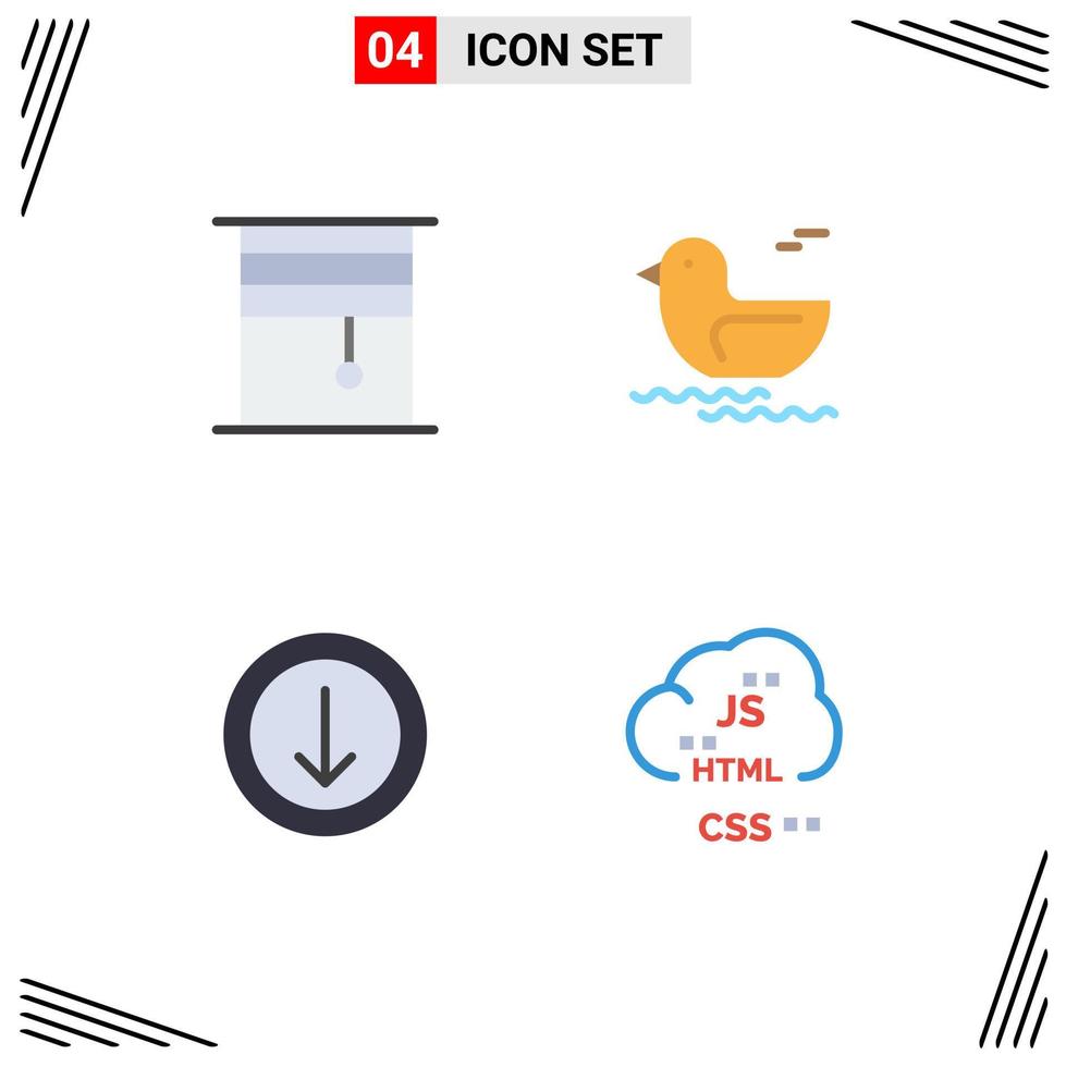 Modern Set of 4 Flat Icons Pictograph of curtain down rollers river cloud Editable Vector Design Elements