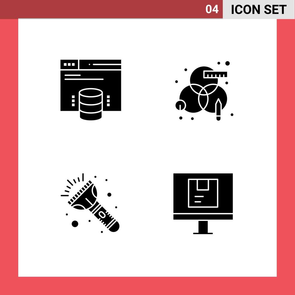 Solid Glyph Pack of 4 Universal Symbols of hosting website light web rgb computer Editable Vector Design Elements