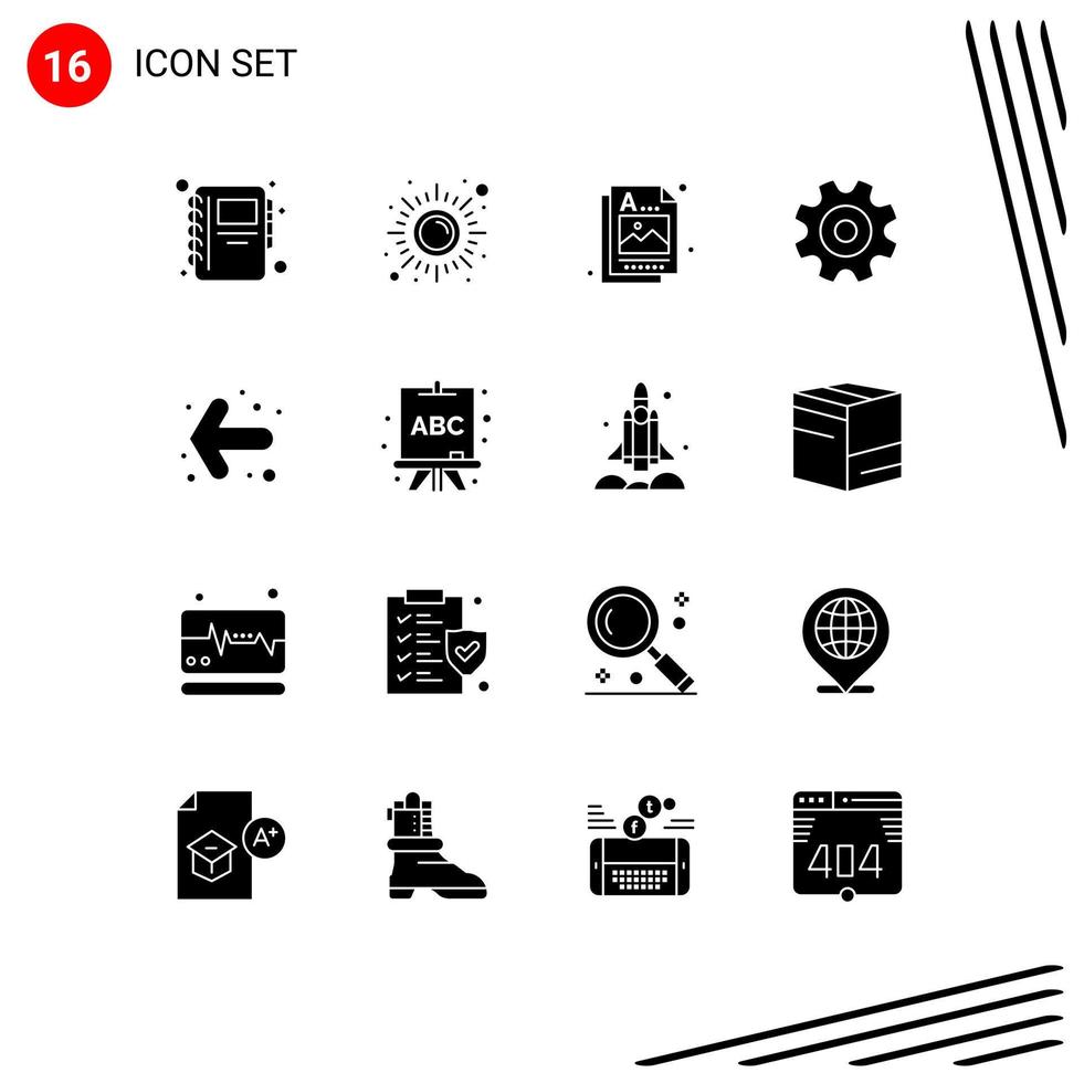 16 Universal Solid Glyph Signs Symbols of back wheel designer setting cogs Editable Vector Design Elements