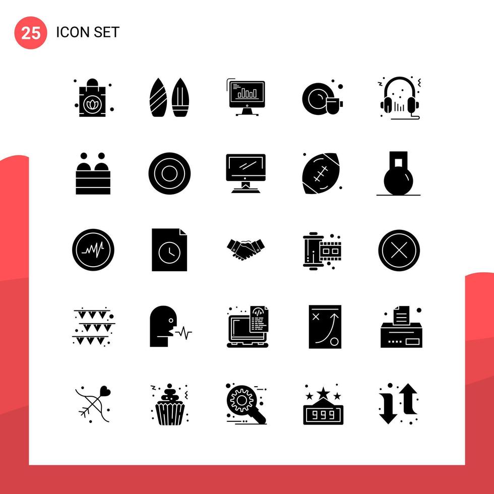 Pack of 25 Universal Glyph Icons for Print Media on White Background vector