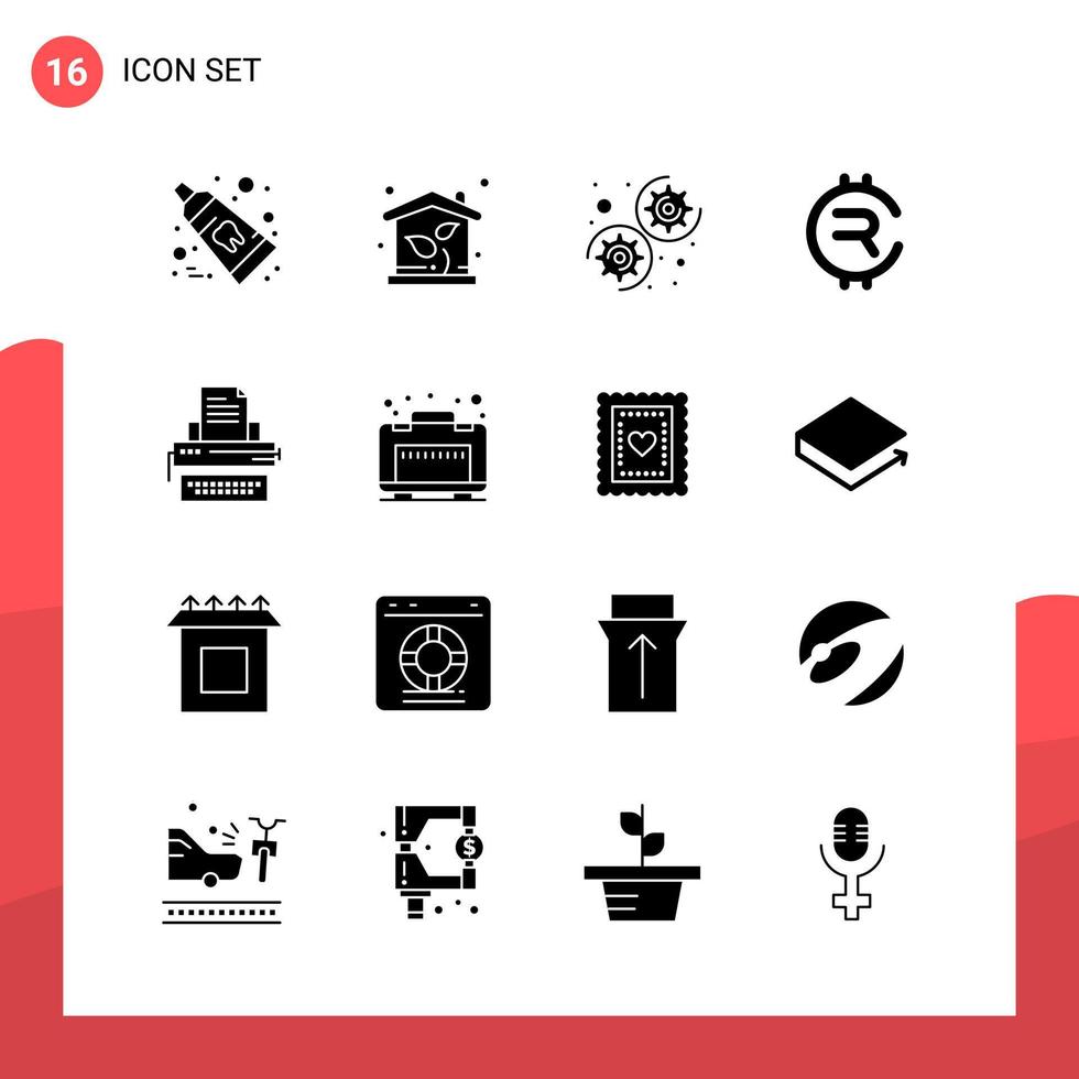 Pack of 16 Universal Glyph Icons for Print Media on White Background vector