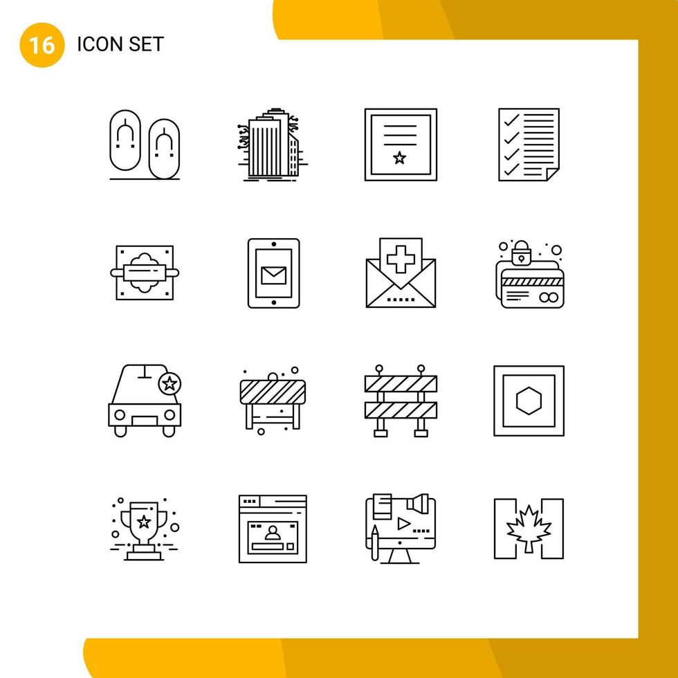 Universal Icon Symbols Group of 16 Modern Outlines of page data internet check ribbon Editable Vector Design Elements