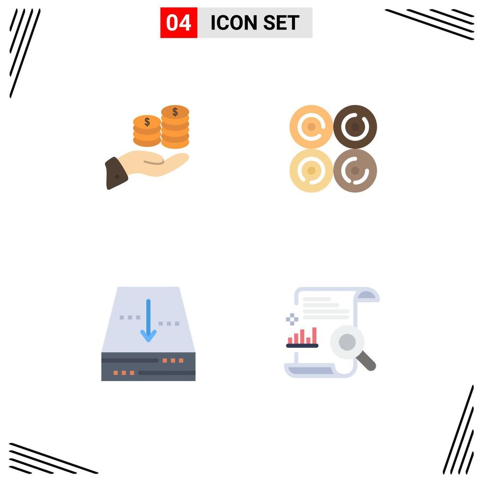 conjunto de 4 iconos planos vectoriales en la cuadrícula para ahorros comer dinero económico dulce elementos de diseño vectorial editables vector