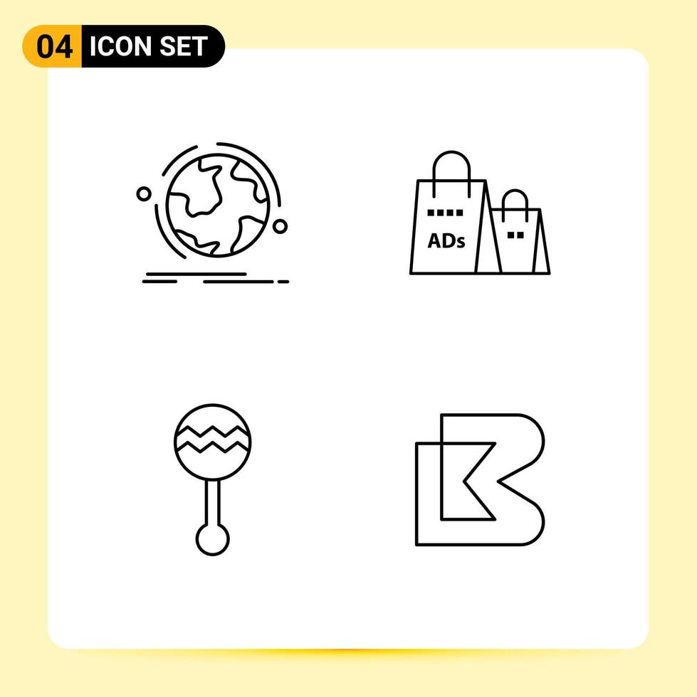 Pictogram Set of 4 Simple Filledline Flat Colors of globe shopping connection bag instrument Editable Vector Design Elements