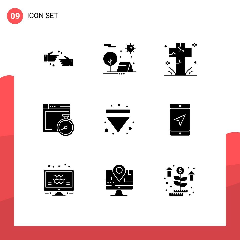 Set of 9 Modern UI Icons Symbols Signs for computing brower sun file grave Editable Vector Design Elements