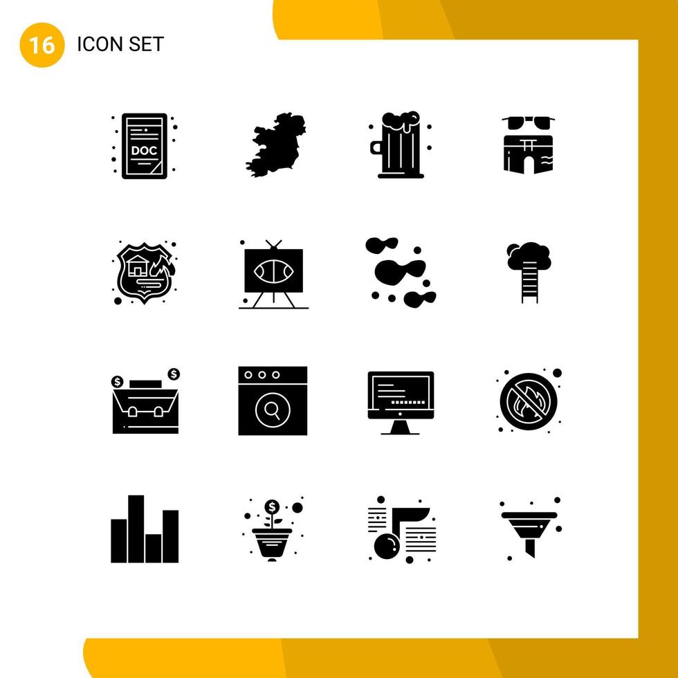 Universal Icon Symbols Group of 16 Modern Solid Glyphs of storage hosting food firewall beach Editable Vector Design Elements