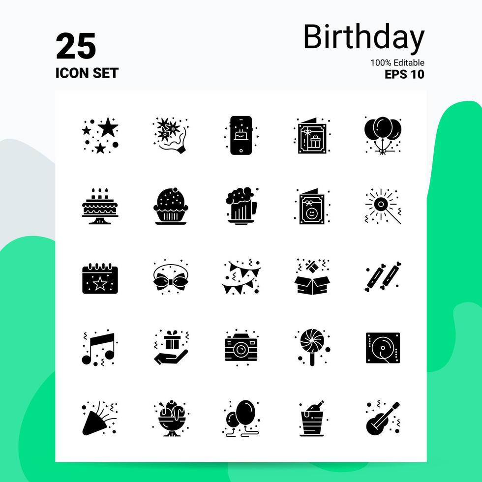 25 conjunto de iconos de cumpleaños 100 archivos editables eps 10 ideas de concepto de logotipo de empresa diseño de icono de glifo sólido vector