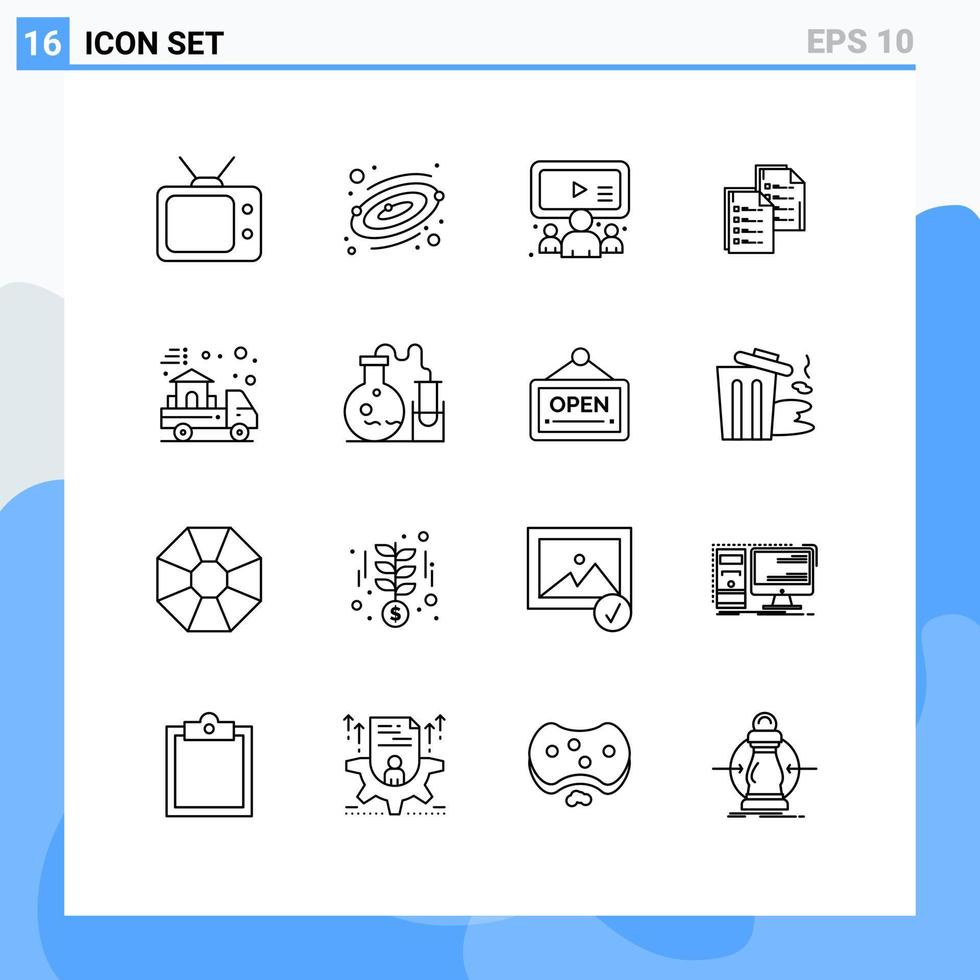 Set of 16 Modern UI Icons Symbols Signs for estate resume team paper data Editable Vector Design Elements