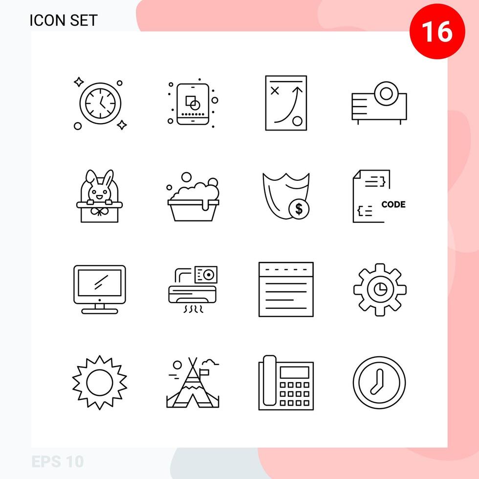 Vector Pack of 16 Icons in Line Style Creative Outline Pack isolated on White Background for Web and Mobile