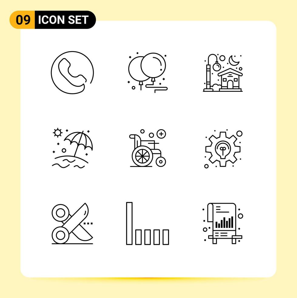 Set of 9 Modern UI Icons Symbols Signs for business wheel house medical umbrella Editable Vector Design Elements