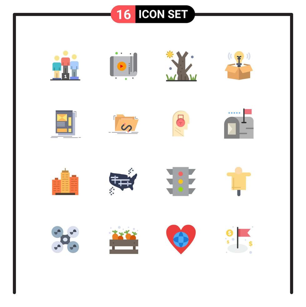 Editable Vector Line Pack of 16 Simple Flat Colors of framing light app idea box Editable Pack of Creative Vector Design Elements