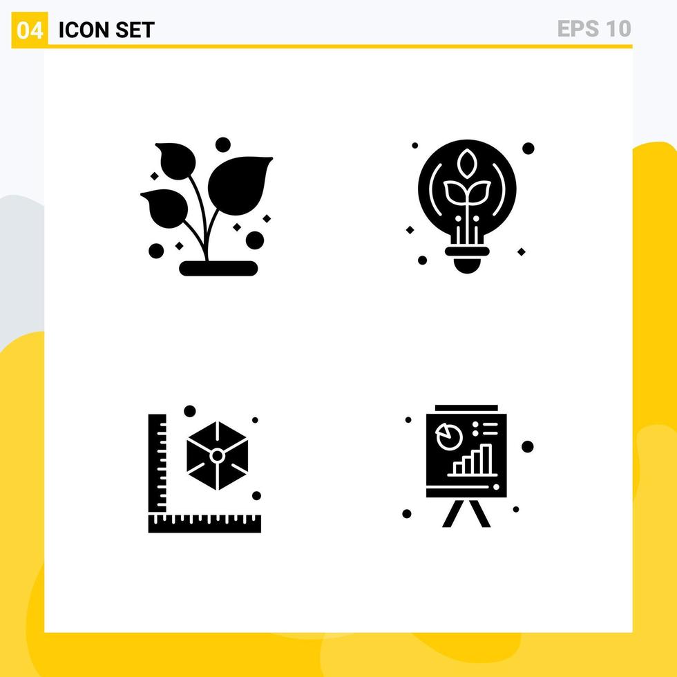 Pictogram Set of 4 Simple Solid Glyphs of grow gadget plant idea printer Editable Vector Design Elements