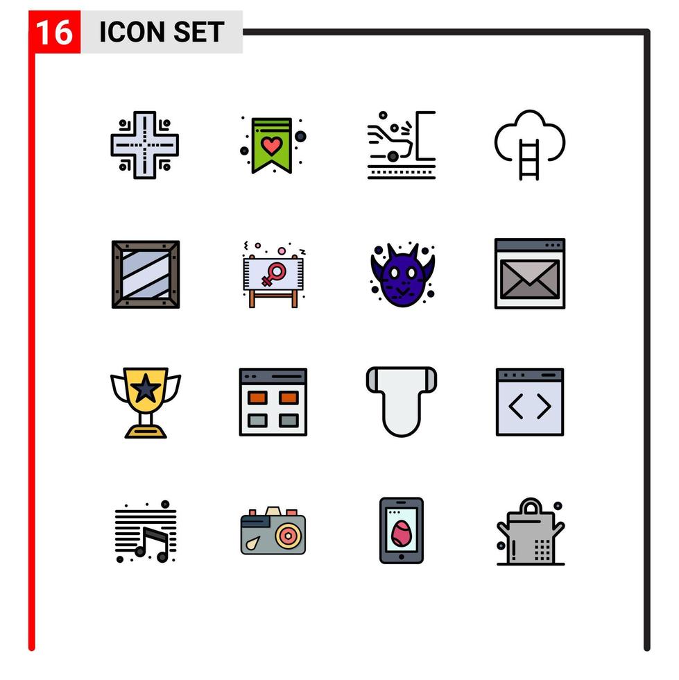 grupo de 16 señales y símbolos de líneas llenas de color plano para codificar insignias de lugares de caminos de premios elementos de diseño de vectores creativos editables