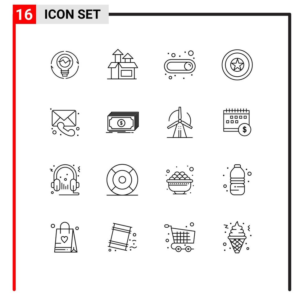 Modern Set of 16 Outlines Pictograph of medal independece method holiday switch Editable Vector Design Elements