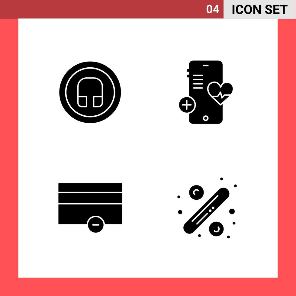 4 Icon Pack Solid Style Glyph Symbols on White Background Simple Signs for general designing vector