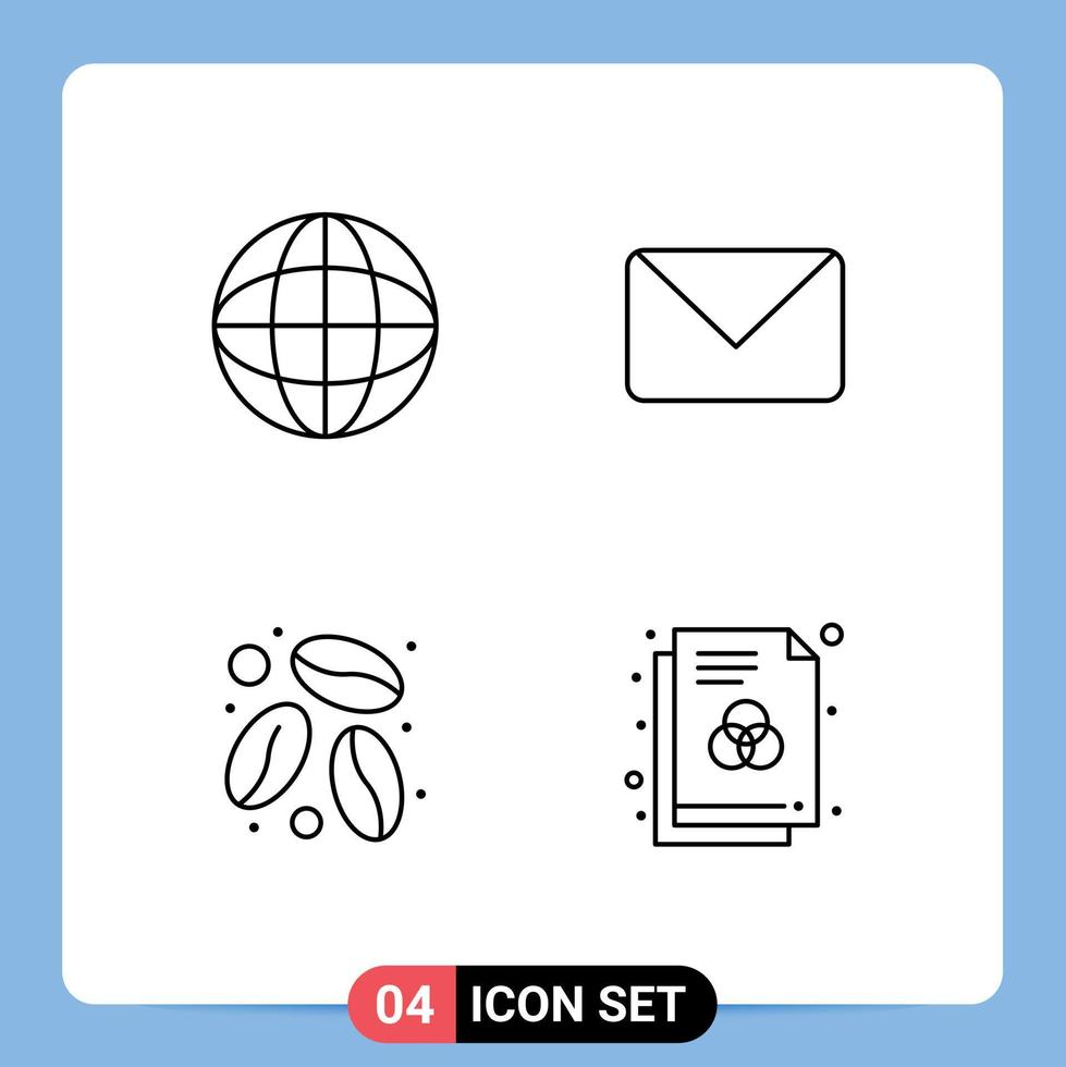 Mobile Interface Line Set of 4 Pictograms of education coffee bean twitter chat format Editable Vector Design Elements