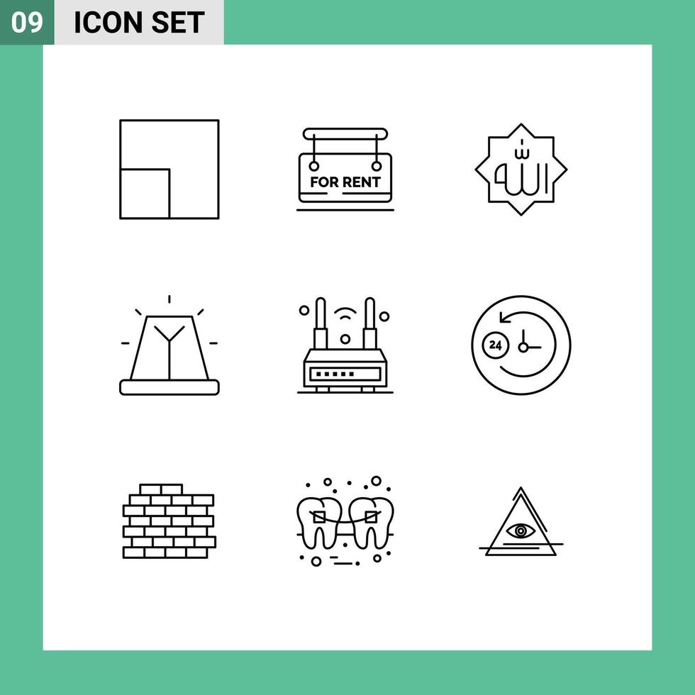 Set of 9 Vector Outlines on Grid for technology internet mark siren bell Editable Vector Design Elements