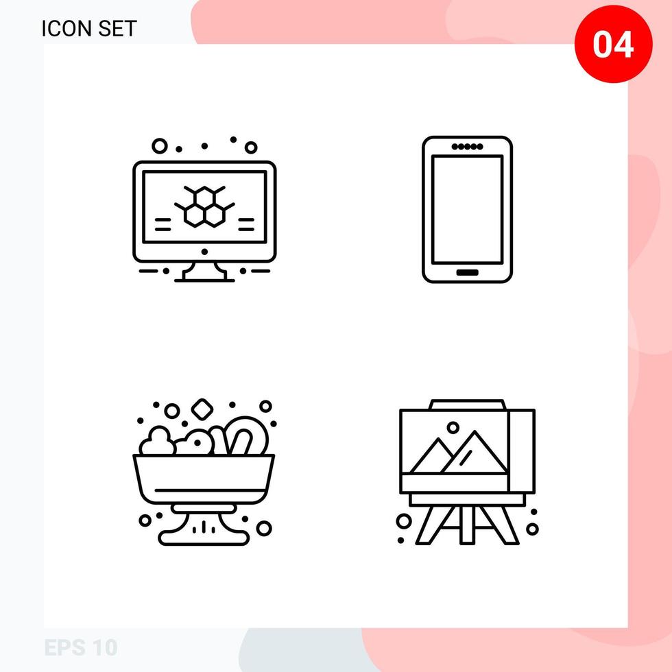 Vector Pack of 4 Icons in Line Style Creative Outline Pack isolated on White Background for Web and Mobile