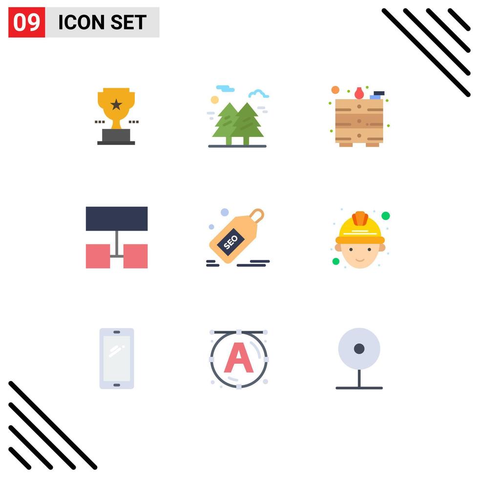 Set of 9 Modern UI Icons Symbols Signs for tag seo park structure layout Editable Vector Design Elements