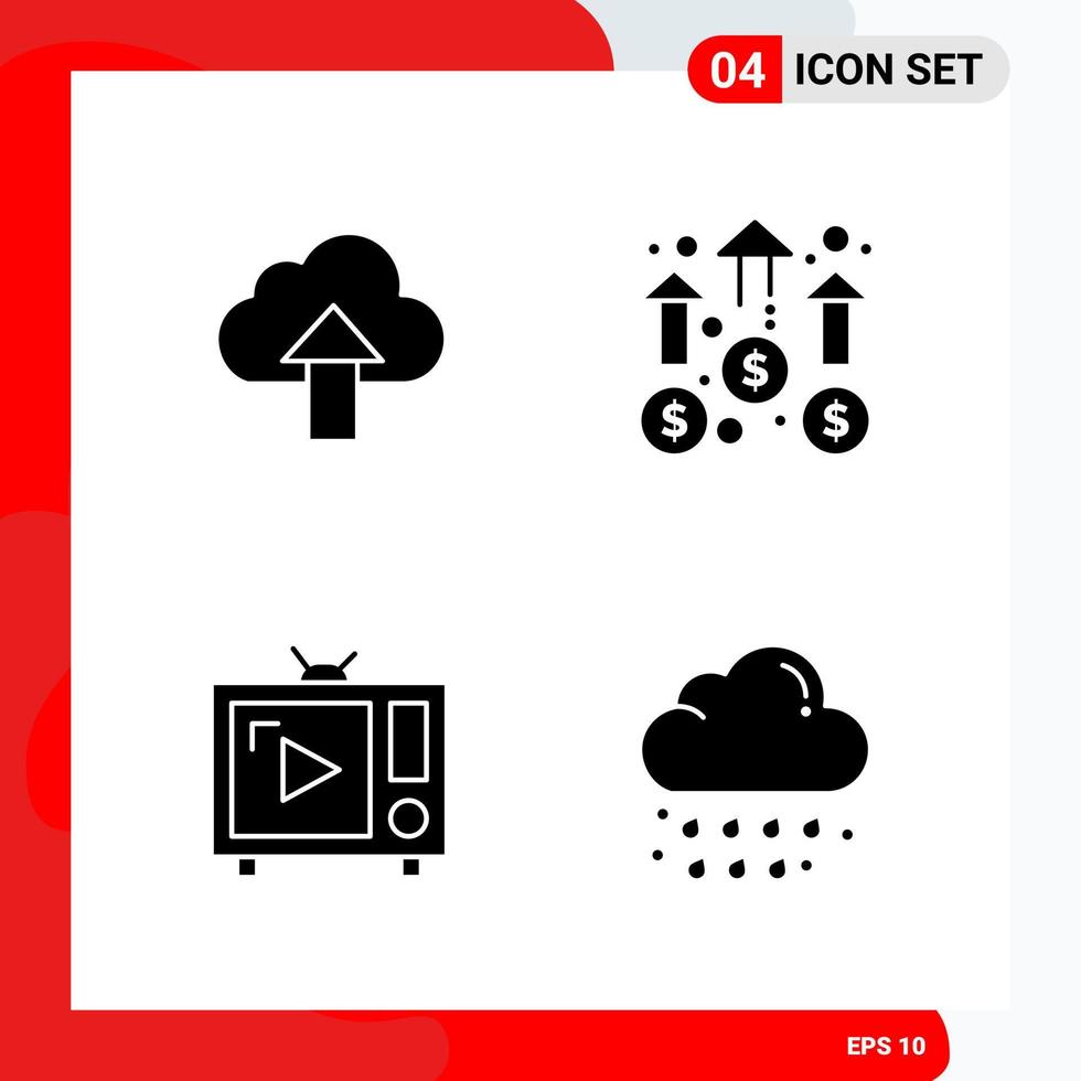 Creative Set of 4 Universal Glyph Icons isolated on White Background vector