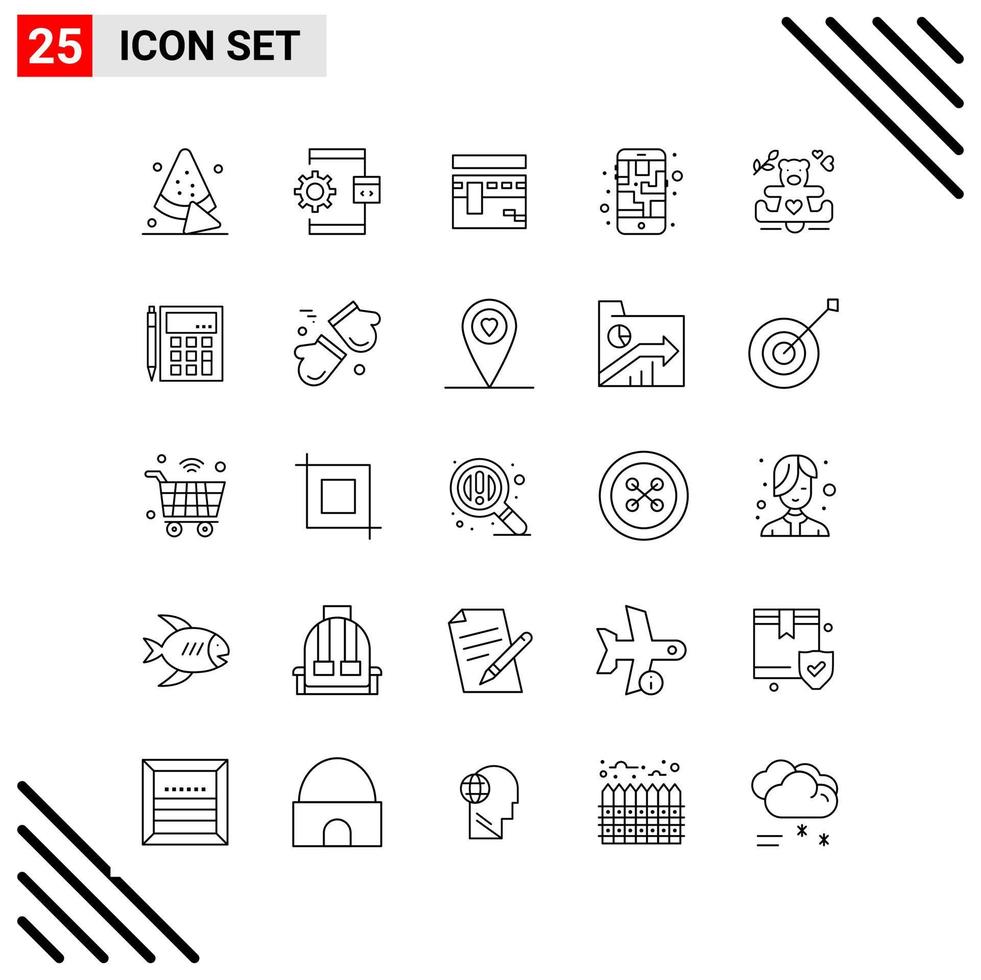 Pixle Perfect Set of 25 Line Icons Outline Icon Set for Webite Designing and Mobile Applications Interface vector