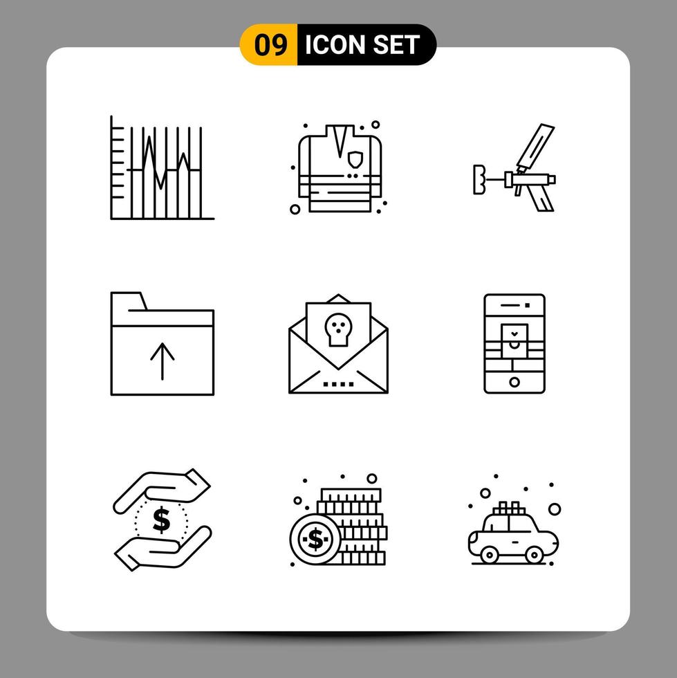 9 Black Icon Pack Outline Symbols Signs for Responsive designs on white background 9 Icons Set vector