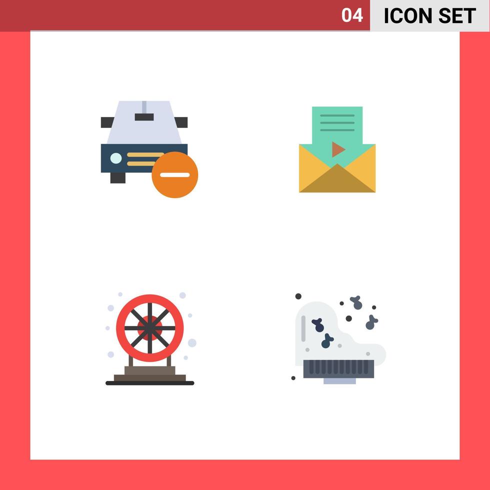 Set of 4 Modern UI Icons Symbols Signs for car wheel minus message game Editable Vector Design Elements