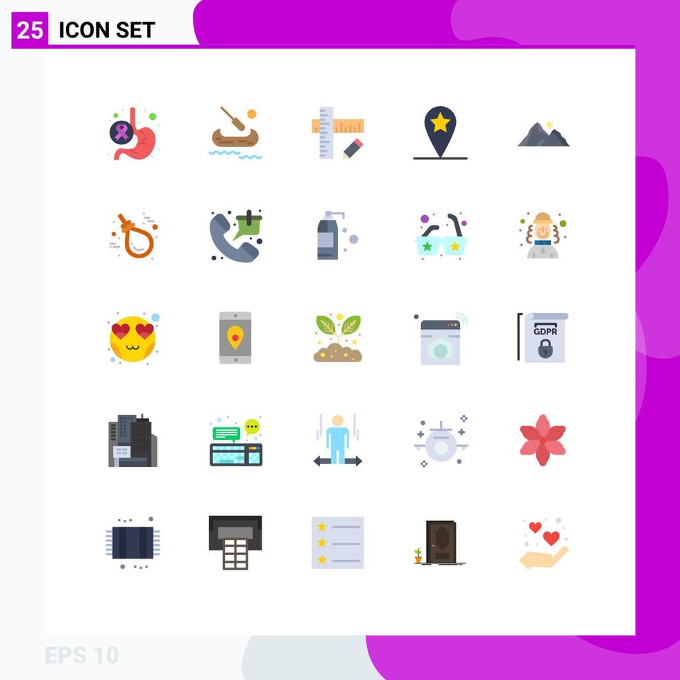 Flat Color Pack of 25 Universal Symbols of mountain landscape education hill location Editable Vector Design Elements