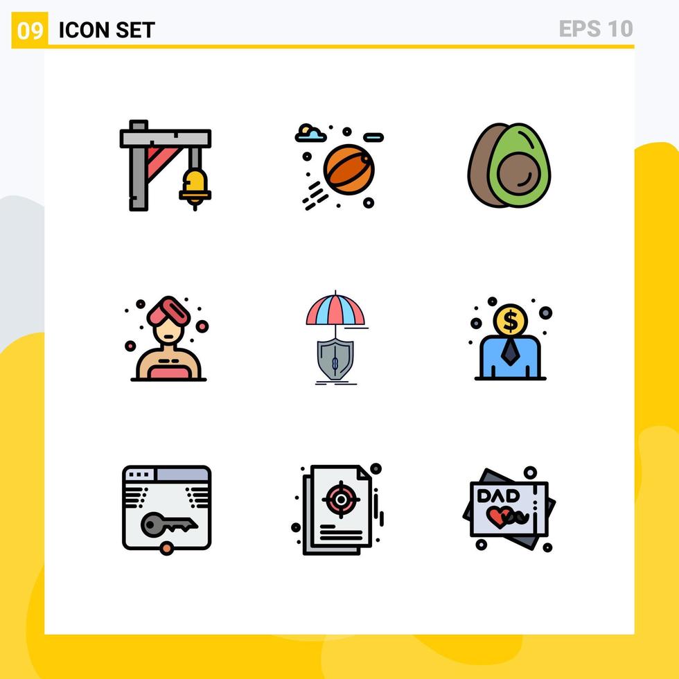 Modern Set of 9 Filledline Flat Colors and symbols such as digital protection eggs insurance care Editable Vector Design Elements
