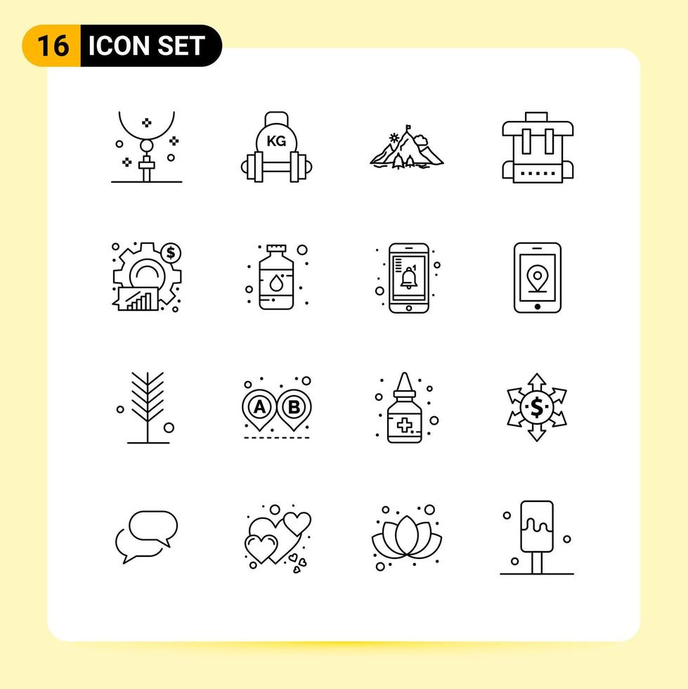 16 Creative Icons Modern Signs and Symbols of school bag kettlebell success mission Editable Vector Design Elements