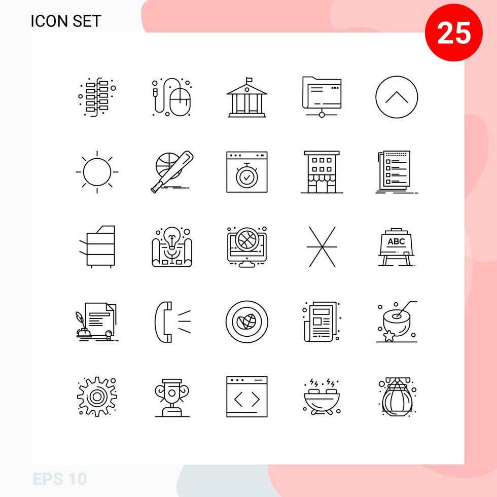 25 Universal Line Signs Symbols of media player up bank storage data Editable Vector Design Elements