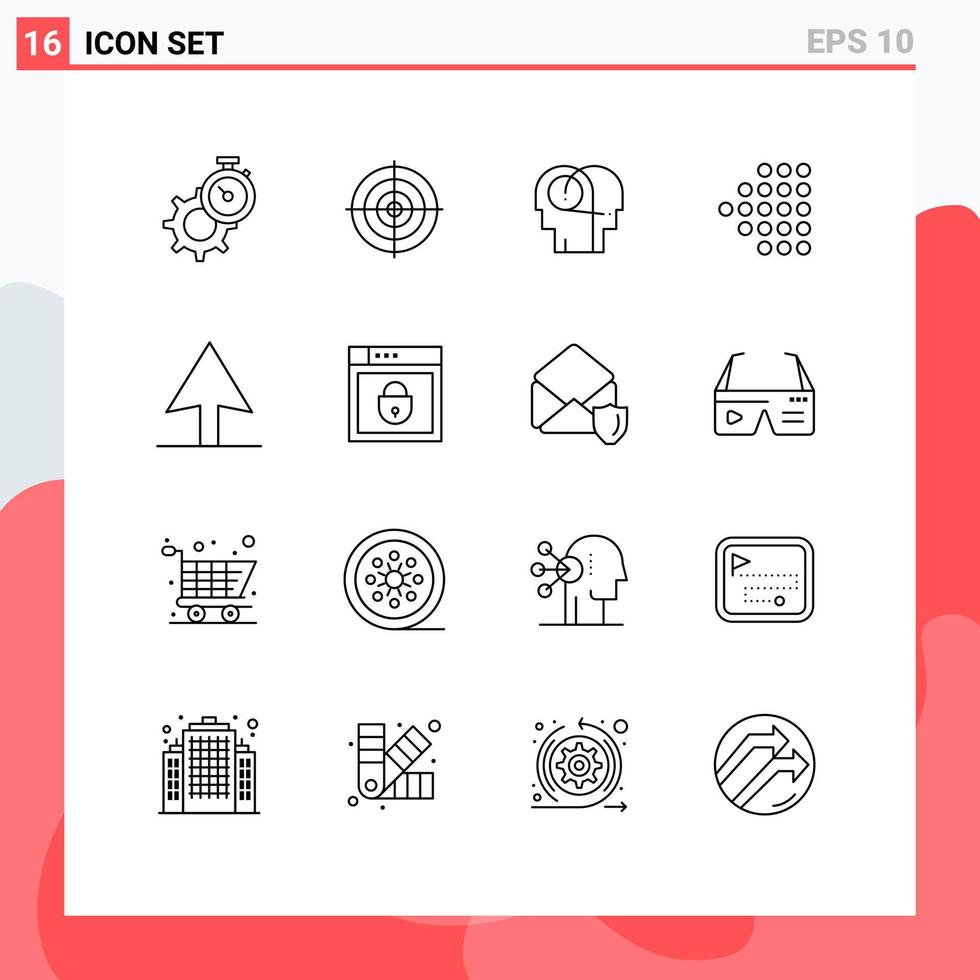Modern Set of 16 Outlines and symbols such as cursor left circle arrow hearing Editable Vector Design Elements