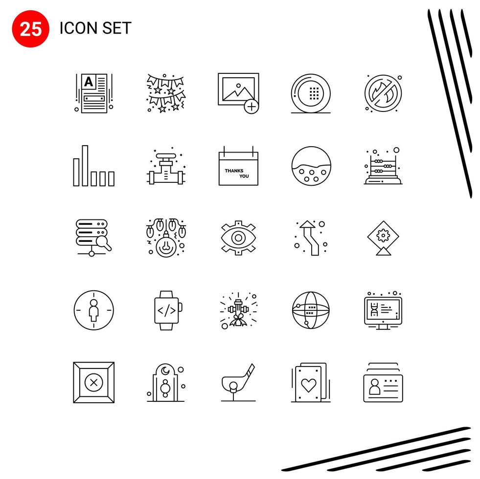 Pack of 25 Modern Lines Signs and Symbols for Web Print Media such as no plate add meal drinks Editable Vector Design Elements