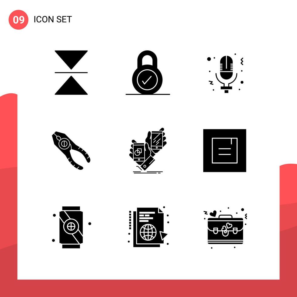 Pack of 9 Universal Glyph Icons for Print Media on White Background vector