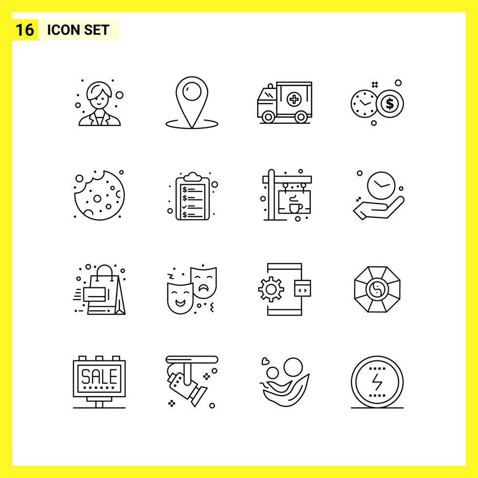 16 Icon Set Simple Line Symbols Outline Sign on White Background for Website Design Mobile Applications and Print Media vector