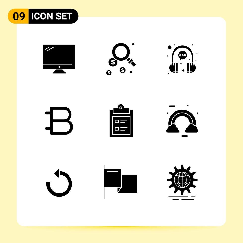 Pictogram Set of 9 Simple Solid Glyphs of currency crypto bubble coin representative Editable Vector Design Elements