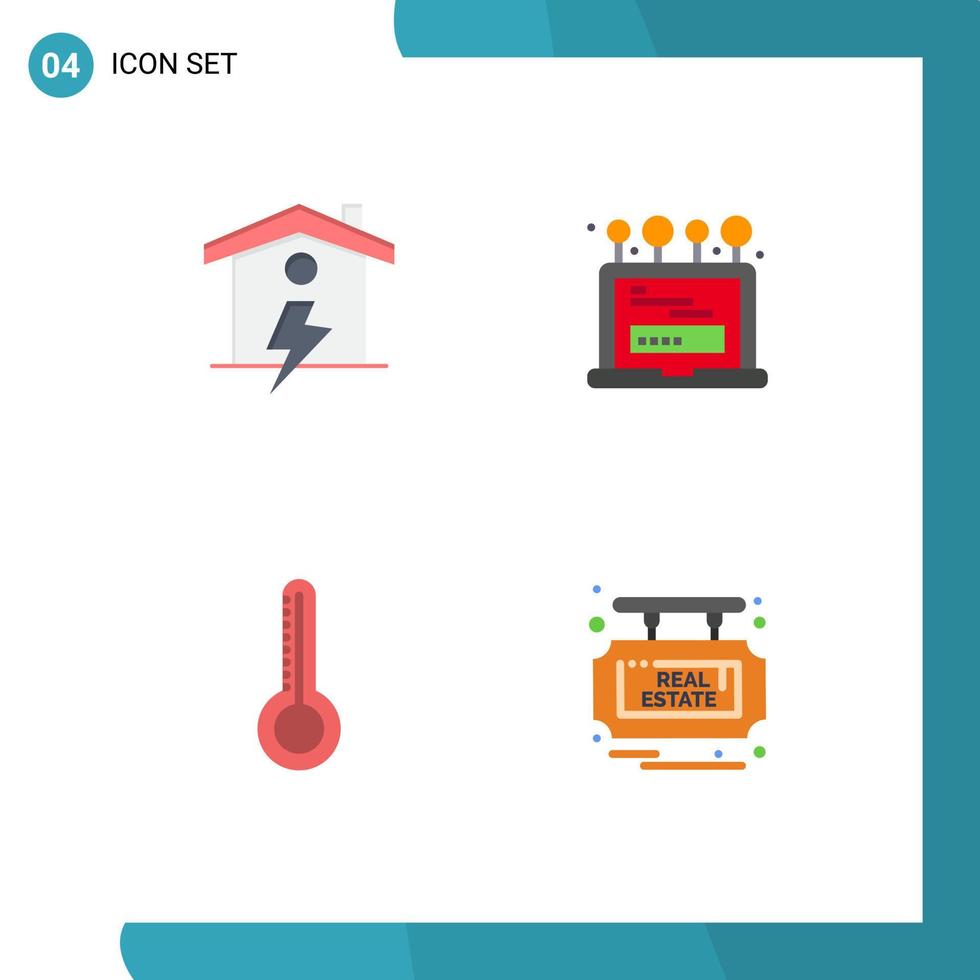 Modern Set of 4 Flat Icons and symbols such as home thermometer power login board Editable Vector Design Elements