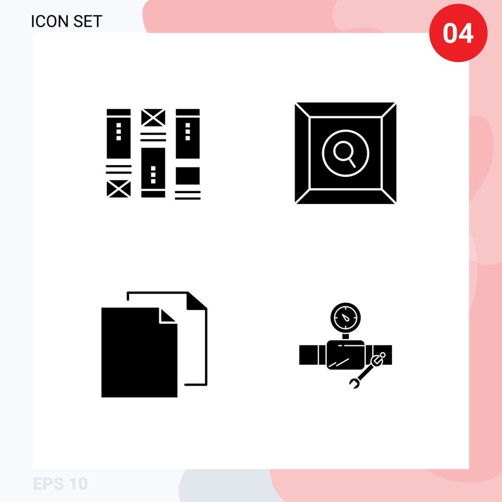 4 Thematic Vector Solid Glyphs and Editable Symbols of wireframing duplicate idea search pipe Editable Vector Design Elements